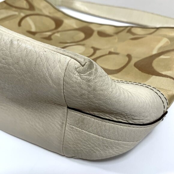 COACH Signature Shoulder Bag Purse Optic Large 7656 Cream Tan Canvas & Leather - Picture 8 of 16